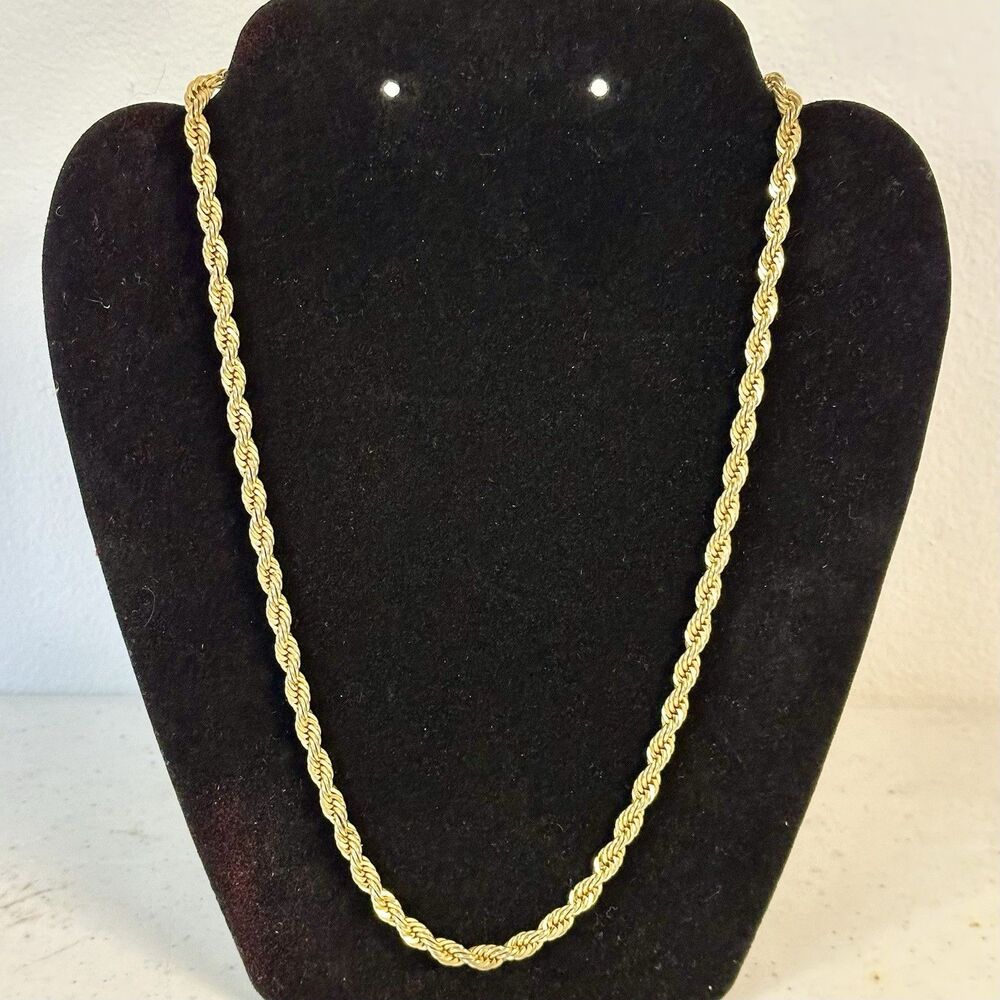 Vintage Monet Gold Tone Twisted Woven Rope Chain Necklace Signed 20” Shiny
